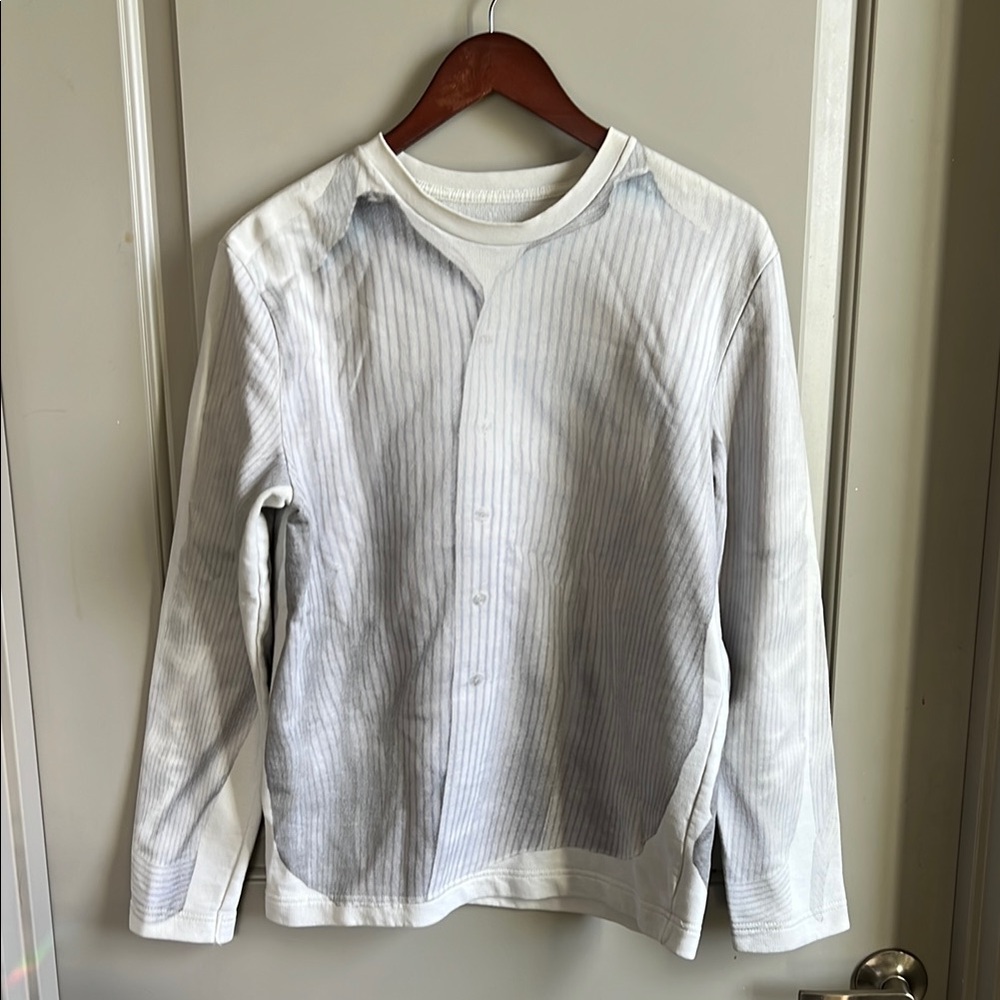 Maison Martin Margiela X H&M White Striped Button-Up Print Long Sleeve Sweater
